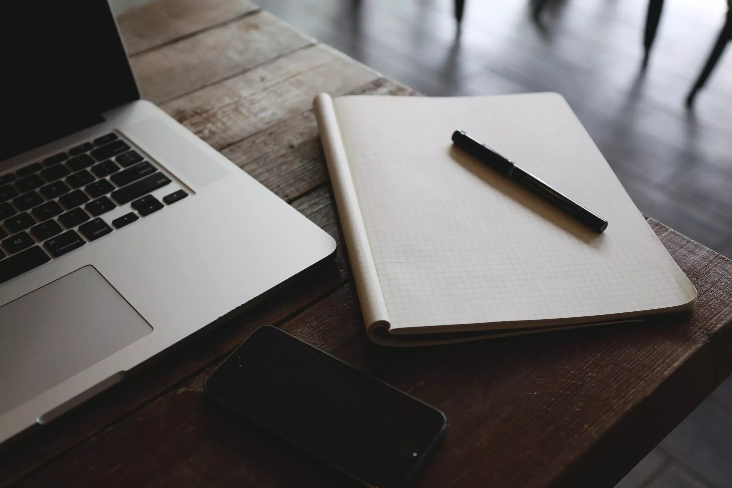 macbook, laptop, computer, table, notepad, graph paper, pen, technology, business